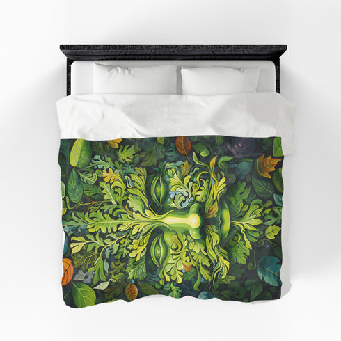 Green Man Face Forest Folklore Velveteen Plush Blanket Throw