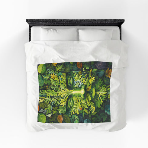 Green Man Face Forest Folklore Velveteen Plush Blanket Throw
