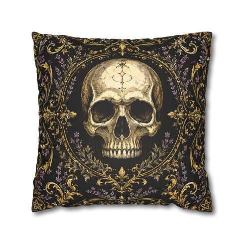 Gothic Skull Pillow Cover Faux Suede Cushion Case Black Gold Purple Decor Dark Cottagecore Witchy Home Accent Moonlit Manor