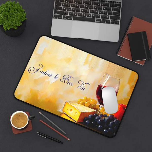 Wine Lover Desk Mat, J'adore le Bon Vin, Large Mouse Pad, French Quote Desk Pad, Neoprene Non Slip, Office Desk Decor, Wine Gift