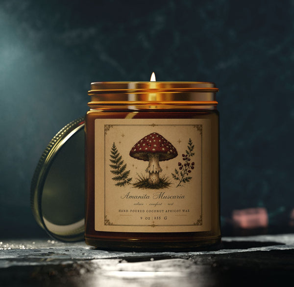 Crimson Grove Amanita Muscaria Mushroom Coconut Apricot Wax Candle - 4oz or 9oz