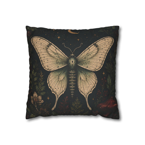 Crimson Grove Mystic Luna Moth Faux Suede Pillow Gothic Botanical Décor