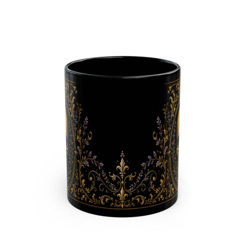 Gothic Skull Mug, Black Lavender Parlor Ceramic Coffee Mug