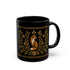 Foxfire Retreat Foliage Black Ceramic Mug – Vintage Botanical Fox Coffee Cup (11oz/15oz)