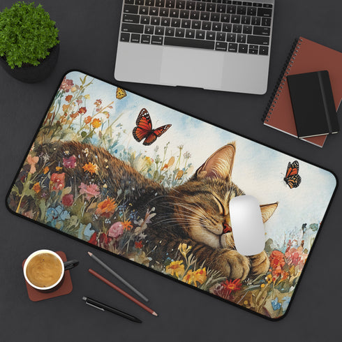 Charming Sleeping Kitten Desk Mat Fully Customizable, Anti-Slip, Neoprene Office and Home Decor in 3 Sizes