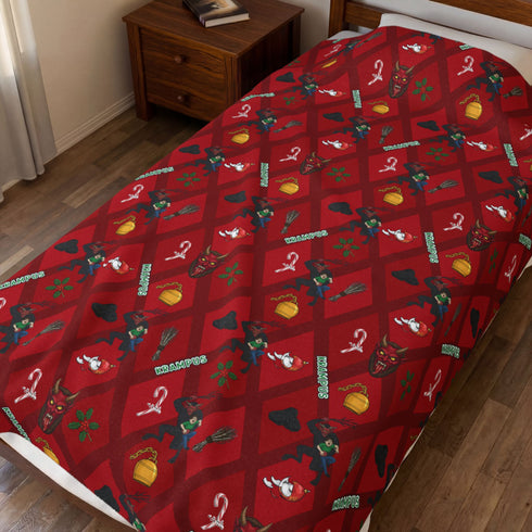 Krampus Christmas Blanket | Gothic Creepmas Velveteen Fleece Throw