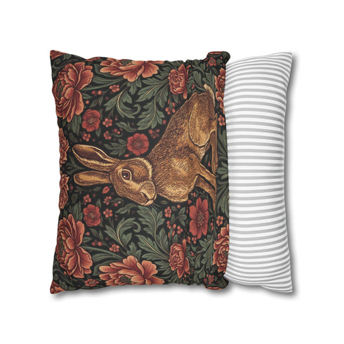 Vintage Faux Suede Woodland Hare Floral Rabbit Throw Cushion Case