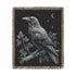 Raven Woven Blanket Black & White Jacquard Cotton Throw, Gothic Moon and Stars Tapestry, Crow Wall Art, Occult Witchy Home Decor