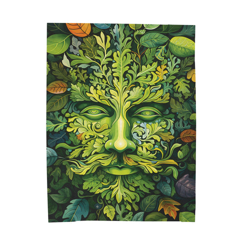 Green Man Face Forest Folklore Velveteen Plush Blanket Throw