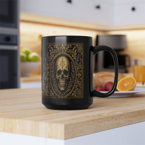 Gothic Skull Mug, Black Lavender Parlor Ceramic Coffee Mug
