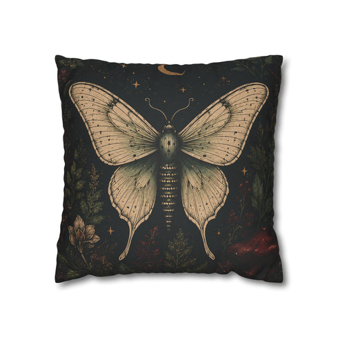 Crimson Grove Mystic Luna Moth Faux Suede Pillow Gothic Botanical Décor