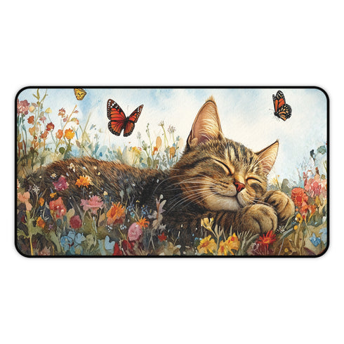 Charming Sleeping Kitten Desk Mat Fully Customizable, Anti-Slip, Neoprene Office and Home Decor in 3 Sizes
