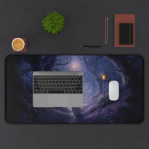 Enchanted Forest Path Desk Mat | Mystical Girl, Lanterns, Twilight