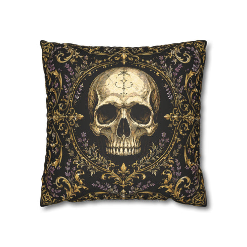 Gothic Skull Pillow Cover Faux Suede Cushion Case Black Gold Purple Decor Dark Cottagecore Witchy Home Accent Moonlit Manor