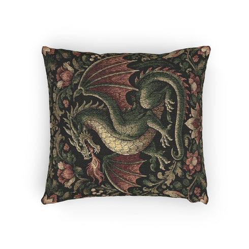 Woven Dragon Tapestry Pillow with Insert, Medieval Fantasy Cushion William Morris Renaissance Style Gothic Fantasy Sofa Decor