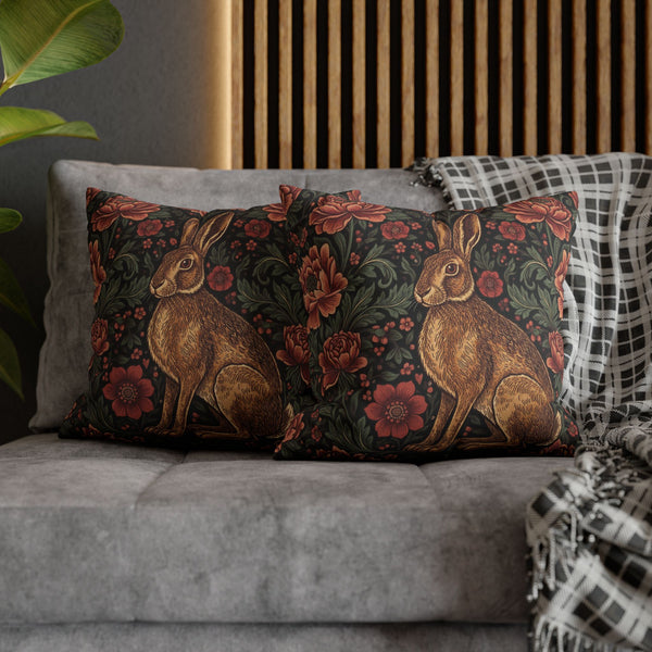 Vintage Faux Suede Woodland Hare Floral Rabbit Throw Cushion Case