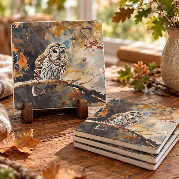 Barred Owl Soapstone Coasters | Woodland Cottagecore Set of 4
