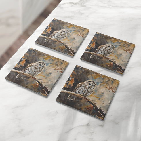 Barred Owl In Tree Coaster Set