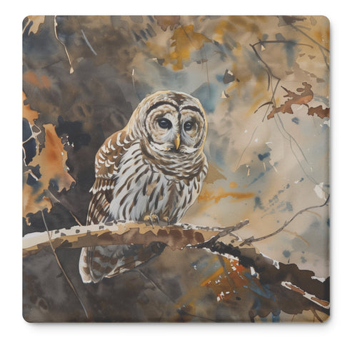 Barred Owl In Tree Coaster Set