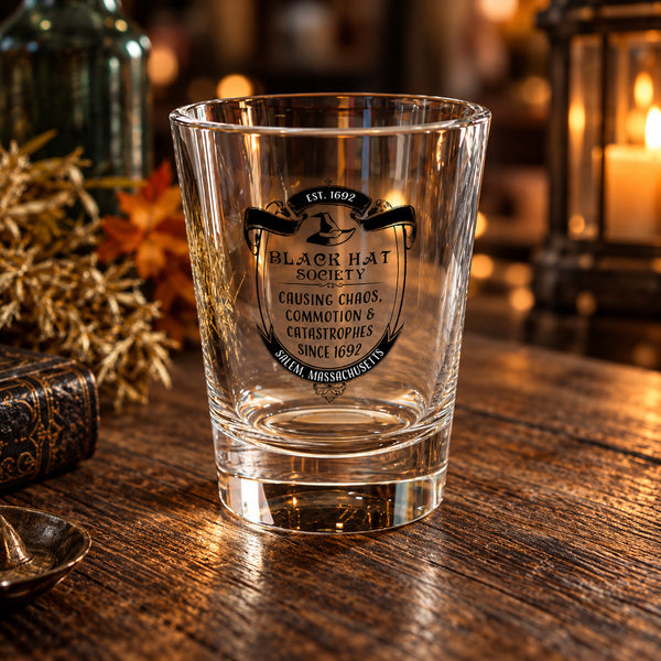 Witches Black Hat Society Shot Glass | Salem Halloween 1.5 oz