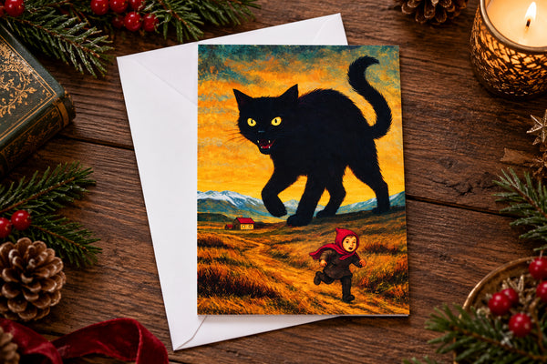 Yule Cat Christmas Card | Jólakötturinn Icelandic Folklore Greeting Card