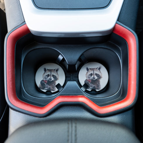 Cute Raccoon With Wine Glass Car Coasters