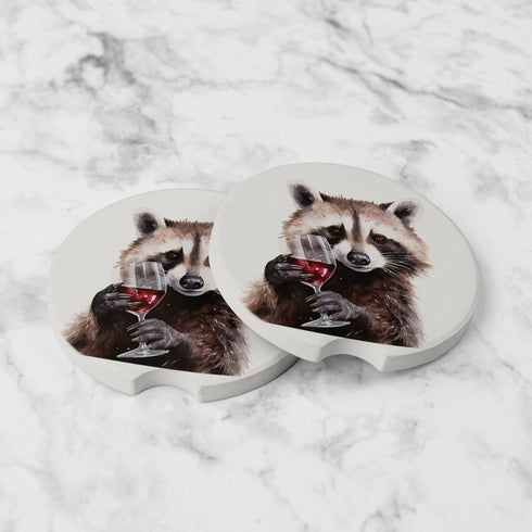 Cute Raccoon With Wine Glass Car Coasters