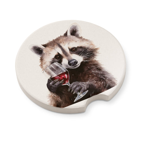Cute Raccoon With Wine Glass Car Coasters