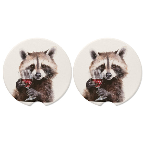 Cute Raccoon With Wine Glass Car Coasters