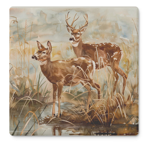 Deer At Rivers Edge Watercolor Coaster Set