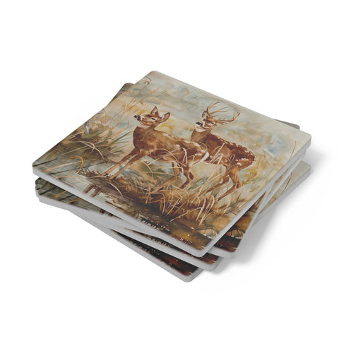 Deer At Rivers Edge Watercolor Coaster Set