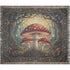 Woven cotton blanket featuring three red spotted toadstools in an enchanted forest surrounded by twisting vines, fairy lights, and a whimsical woodland border