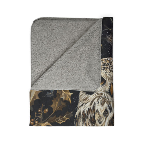 Woodland Christmas Owl Fleece Sherpa Blanket – Gothic Winter Nature Throw