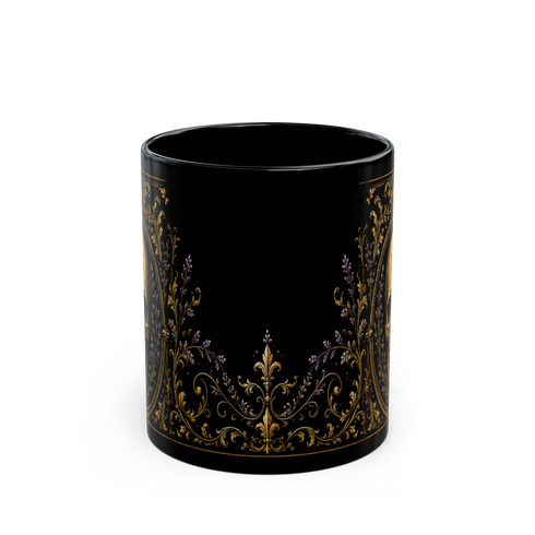 Black Lavender Pentacle Mug, Gothic Botanical Ceramic Coffee Mug