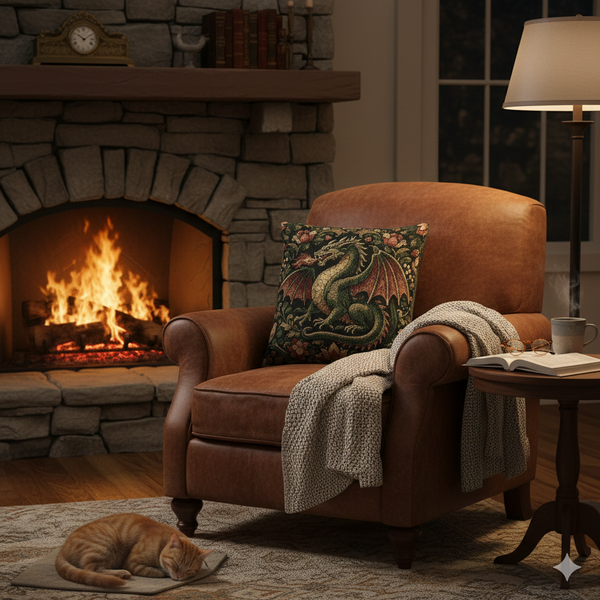 Medieval Dragon Floral Woven Couch Cushion with Insert