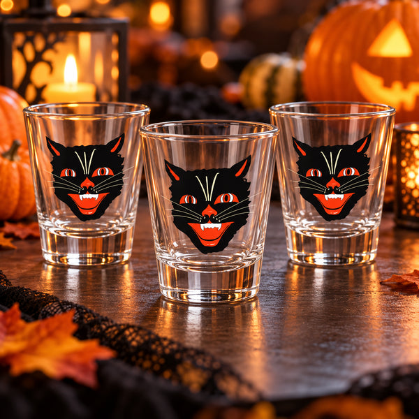 Vintage Black Cat Halloween Shot Glass | 1.5 oz
