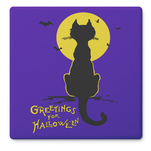 Halloween Black Cat Moon Coaster Set