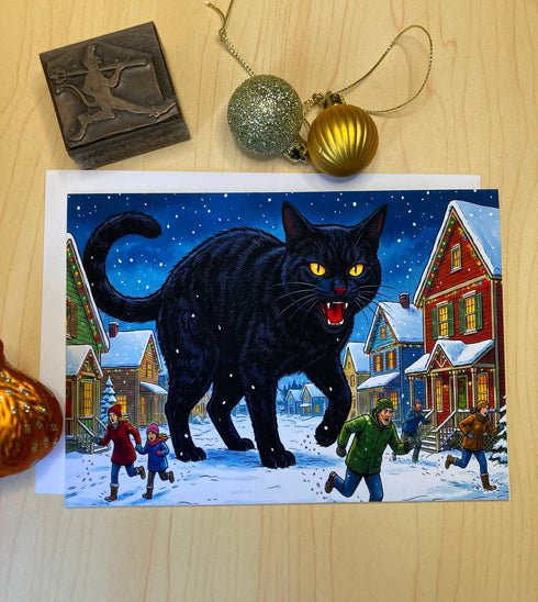 Yule Cat Christmas Card | Icelandic Jólakötturinn Winter Folklore Card