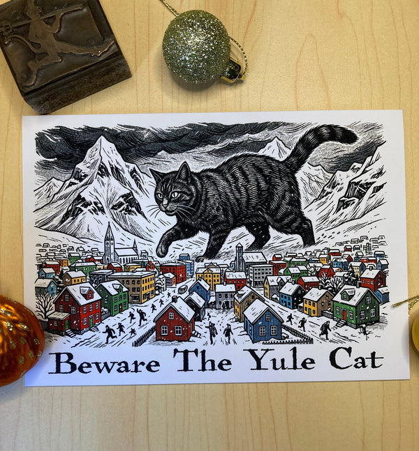 Yule Cat Christmas Card | Icelandic Christmas Cat Folklore Greeting Card