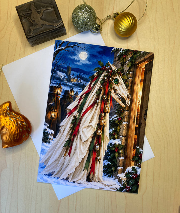 Mari Lwyd Christmas Card | Welsh Christmas Folklore Horse Skull Greeting Card