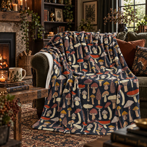 Mushroom Velveteen Plush Blanket – Cosy Woodland Throw for Home & Cabin Decor