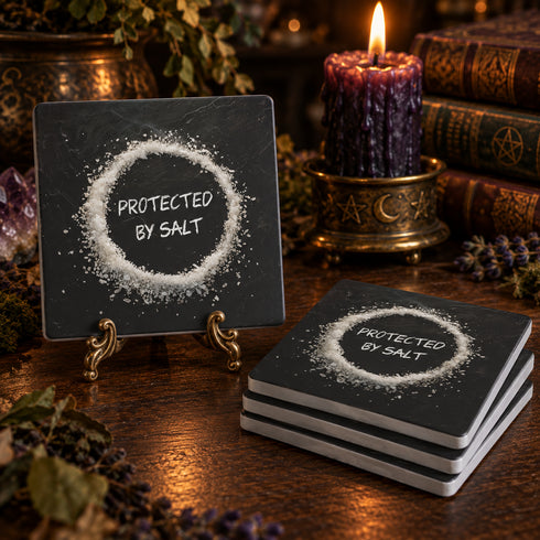 Protected by Salt Soapstone Coasters | Witchy Gothic Set of 4