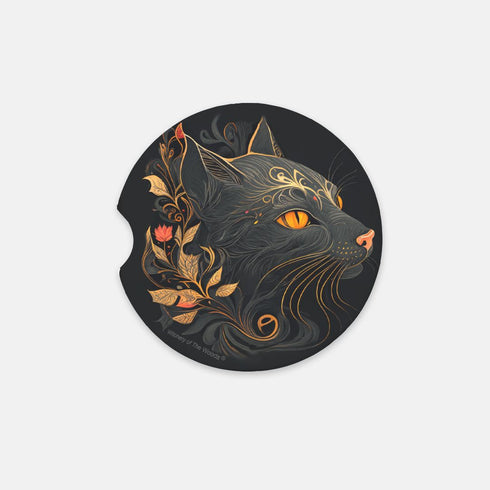 Mystic Woods Black Cat Sandstone Car Coaster