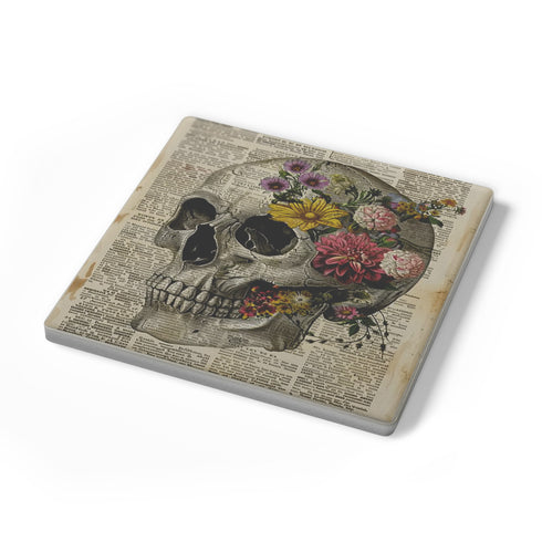 Skull and Flowers Ephemera Stone Coasters