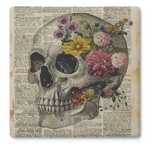 Skull and Flowers Ephemera Stone Coasters