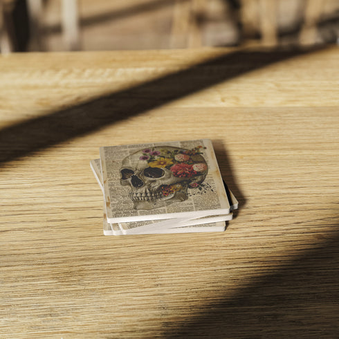 Skull and Flowers Ephemera Stone Coasters