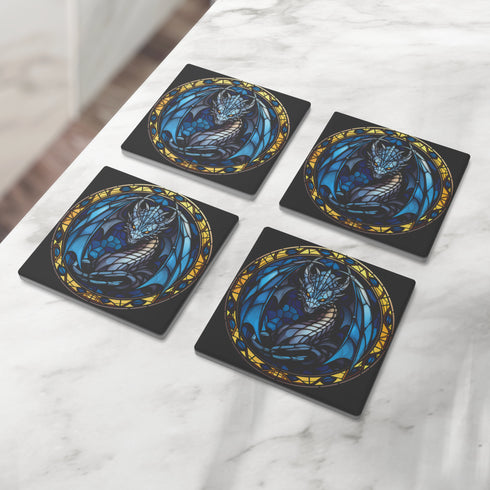 Stained Glass Dragon Stone Coasters For Fantasy and Dragon Lovers - Set of 4 Coasters