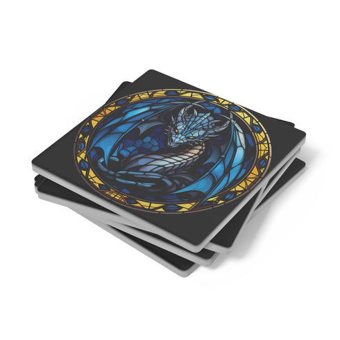 Stained Glass Dragon Stone Coasters For Fantasy and Dragon Lovers - Set of 4 Coasters