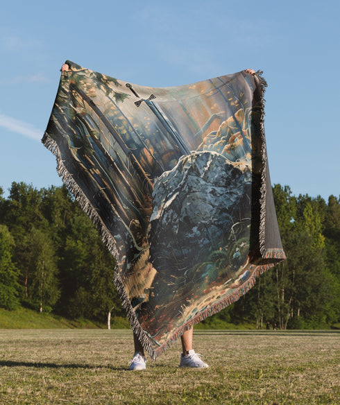 Sword in the Stone Woven Blanket | Arthurian Forest Cotton Throw