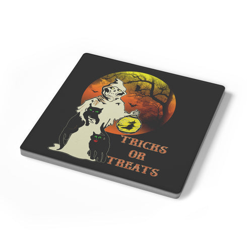 Trick or Treat Halloween Ghost and Black Cats Coaster Set